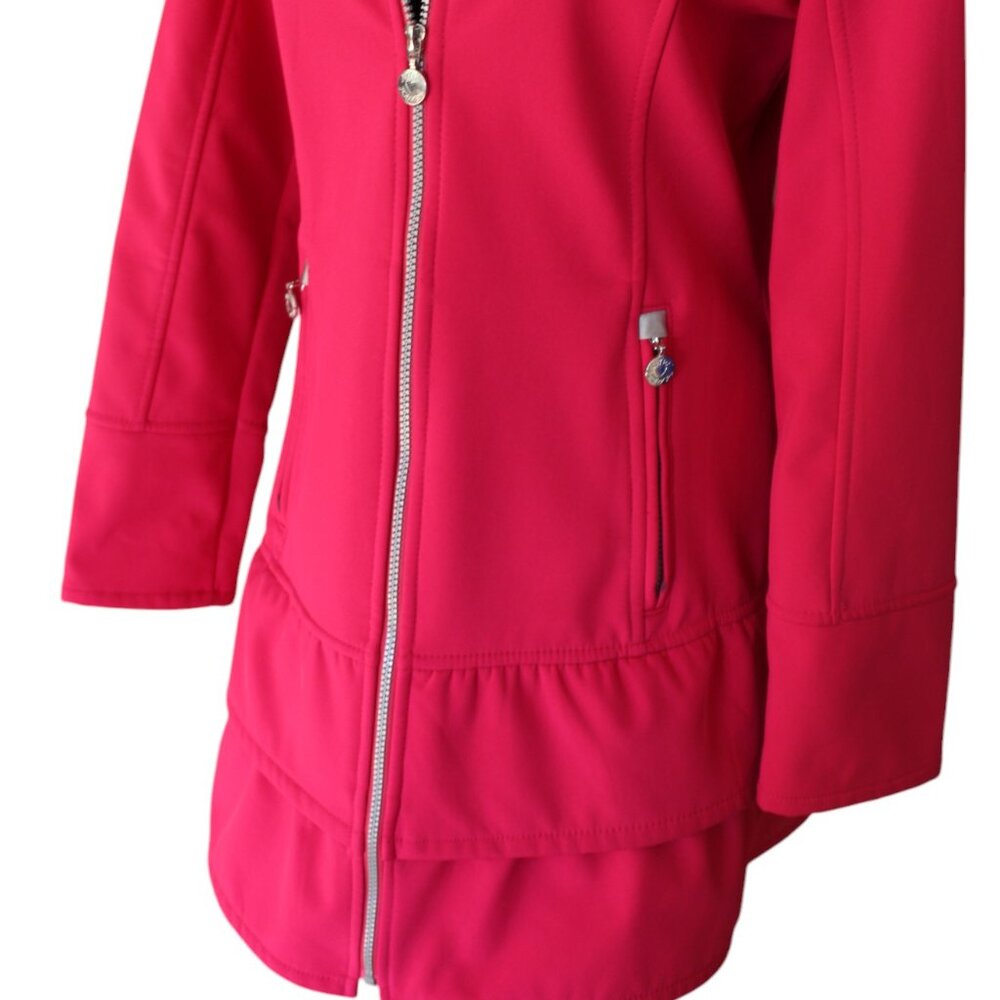 Betsey Johnson Soft Shell Hooded Coat Pink Water Repellent Ruffle, Size M, EUC - Picture 7 of 16